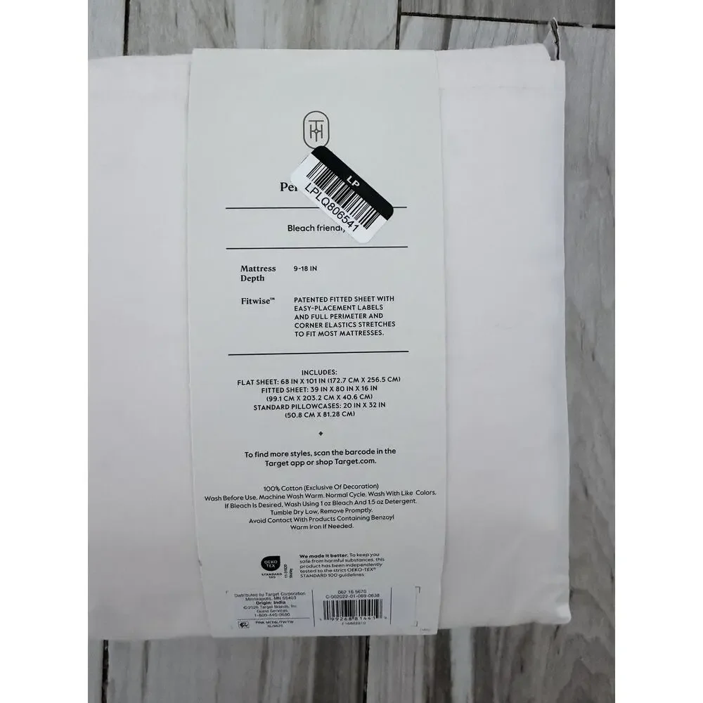 Threshold Performance Sheet Set In Xl Twin 100% Cotton In Off-White W/Pink Trim